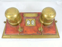 Load image into Gallery viewer, LARGE Antique French Brass Inkwell 1920 Desk - Rare Change the Date - Office
