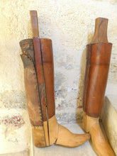 Load image into Gallery viewer, Large Antique Pair French Authentic Riding Boot Trees Solid Wood and Leather
