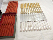 Load image into Gallery viewer, CHRISTOFLE OMG Rare set 24 French Dessert Fruits knives Silver &amp; Gold plated BOX
