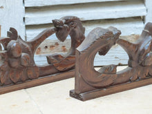 Load image into Gallery viewer, Pair Antique French Hand Carved Solid Wood Trim Parts Gothic Chimera Salvage
