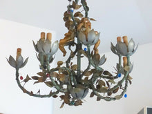 Load image into Gallery viewer, HUGE Italian Chandelier Rare Pair Gilded Cherub Floral them 10 lights Early 20TH
