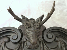 Load image into Gallery viewer, XL Antique Hand Carved Black Forest Pediment RARE 31&quot; Hunting Horns Stag 19th
