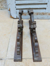 Load image into Gallery viewer, Pair Antique French Hand Carved Solid Wood Trim Parts Gothic Chimera Salvage
