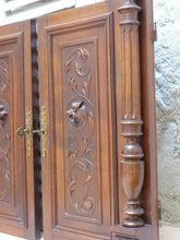 Load image into Gallery viewer, Pair Antique French Hand Carved Solid Wood Doors Panels Gothic Chimera Salvage
