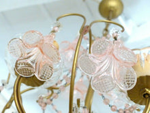 Load image into Gallery viewer, Vintage Chandelier Pink Drops Flowers Prisms Beads 1940 Italian Gilded 4 Lights
