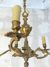 Load image into Gallery viewer, Late 19TH Antique French 5 Arms Ormolu Bronze Chandelier Ceiling Rococo Louis XV
