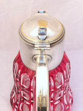 Load image into Gallery viewer, SAINT ST LOUIS Huge Water Jug Pitcher RUBY Cut Crystal Silver Plate Antique 19TH
