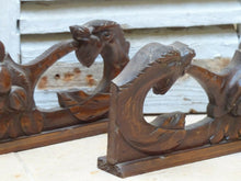 Load image into Gallery viewer, Pair Antique French Hand Carved Solid Wood Trim Parts Gothic Chimera Salvage
