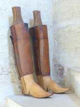 Load image into Gallery viewer, Large Antique Pair French Authentic Riding Boot Trees Solid Wood and Leather
