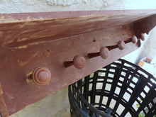 Load image into Gallery viewer, Gorgeous Primitive Antique FRENCH Wooden Coat Hat Rack 6 Turned Wood Knobs Red
