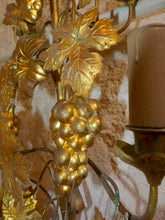 Load image into Gallery viewer, Large Antique FRENCH Pair Gilded Brass Wall Light Sconces with grapes vine 19TH
