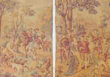 Load image into Gallery viewer, XL Large Antique French Tapestry Medieval Scenery 68x46&quot; RARE PAIR 19TH
