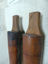 Load image into Gallery viewer, Large Antique Pair French Authentic Riding Boot Trees Solid Wood and Leather
