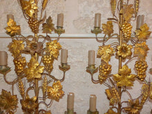 Load image into Gallery viewer, Large Antique FRENCH Pair Gilded Brass Wall Light Sconces with grapes vine 19TH
