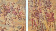 Load image into Gallery viewer, XL Large Antique French Tapestry Medieval Scenery 68x46&quot; RARE PAIR 19TH
