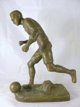 Load image into Gallery viewer, 14&quot;Tall Vintage sculpture Spelter signed FUGERE Bronze patina 1930 Soccer Sport
