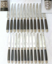 Load image into Gallery viewer, Antique French Sterling Silver Collar Ebony Handle 24pc Table Dessert Set 1880
