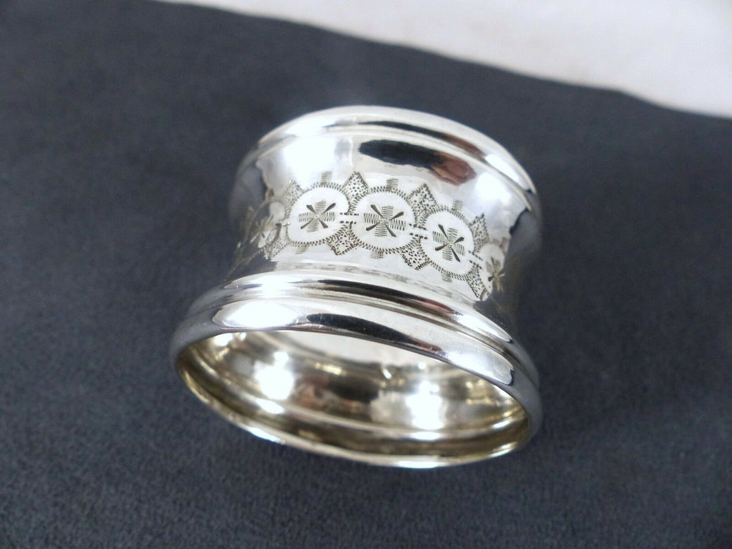 Antique French Sterling Silver Napkin Ring Guilloche Style Cartouche 19th