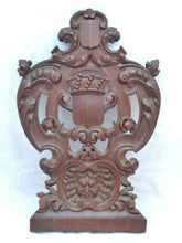 Load image into Gallery viewer, 21&quot; Antique Carved Architectural Furniture Panel Salvage Gothic 19th Coat of Arm
