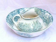 Load image into Gallery viewer, Antique French Floral Ceramic Toilet set Pitcher &amp; Basin bowl SARREGUEMINES 1900
