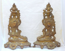 Load image into Gallery viewer, 21&quot;HUGE French Antique Ormolu Bronze Pair Andirons Furniture Pediment Mount 19TH
