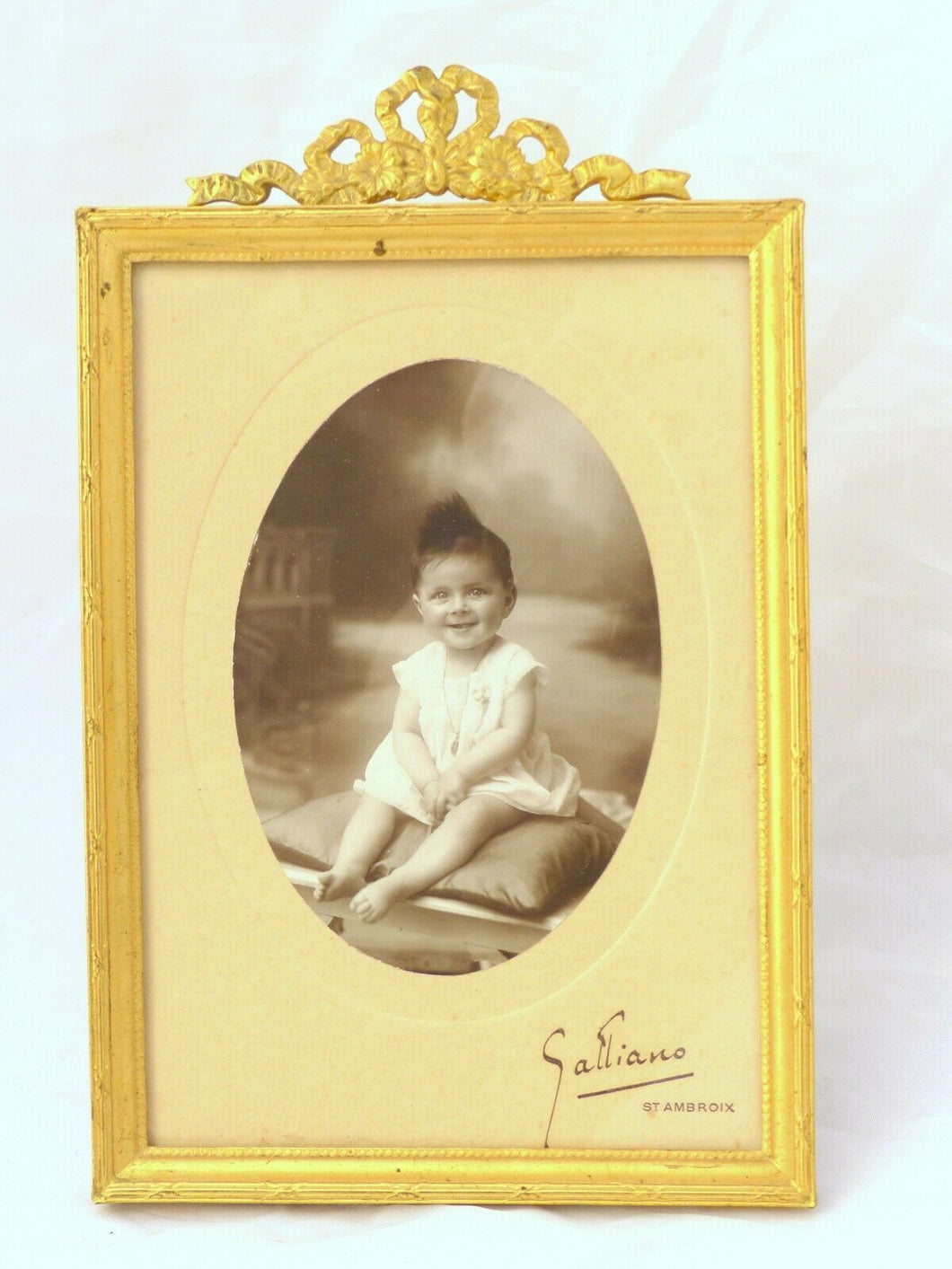 Antique French Bronze Photo Miniature Portrait Frame Ribbon Style Louis XVI 19TH