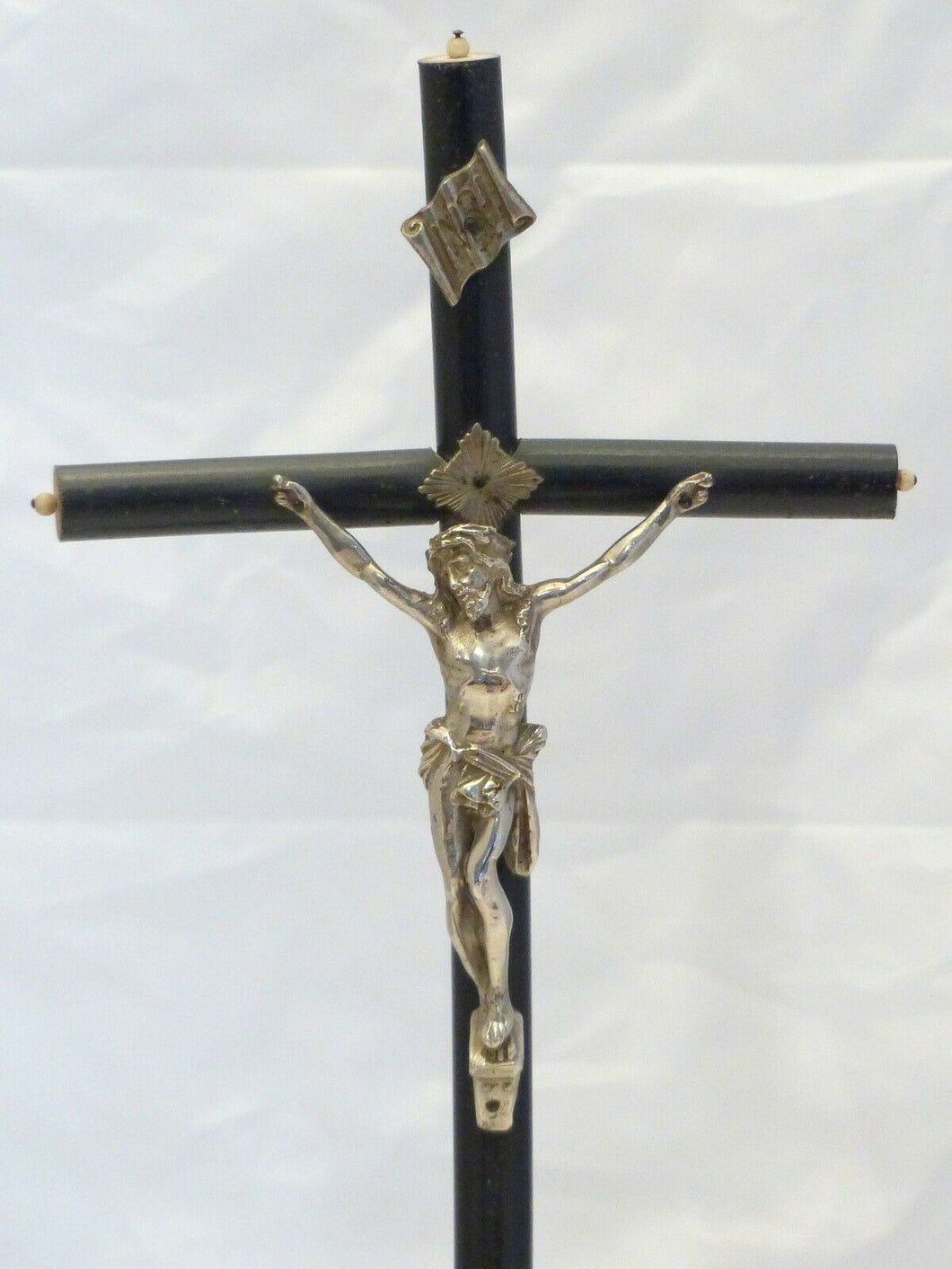 19TH Antique French 1860 Turned Blacked Wood Christ Crucifix Religious 20