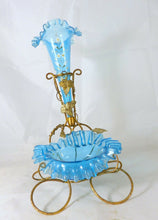 Load image into Gallery viewer, Antique Blue Enamel glass Baguier Jewelry Stand Napoleon III Era Vase Soliflore
