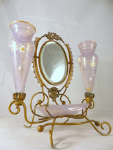Load image into Gallery viewer, Antique Opalescent Enamel Baguier Jewelry Stand Napoleon III Era Vase Mirror
