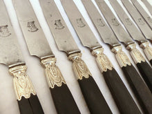 Load image into Gallery viewer, Antique French LouisXVI 12pc Dinner Knife Set Sterling Silver &amp; Ebony Steel 19TH
