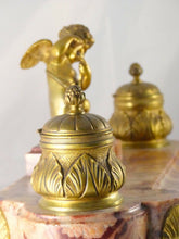 Load image into Gallery viewer, ANCIEN ENCRIER BRONZE &amp; MARBRE XIXè ANGELOT / ANTIQUE INKWELL DESK 19th CHERUB
