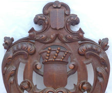 Load image into Gallery viewer, 21&quot; Antique Carved Architectural Furniture Panel Salvage Gothic 19th Coat of Arm
