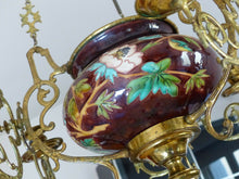 Load image into Gallery viewer, Charming French Church Brass Faience Chandelier Candle holders Religious 19TH
