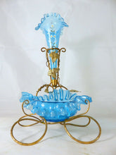 Load image into Gallery viewer, Antique Blue Enamel glass Baguier Jewelry Stand Napoleon III Era Vase Soliflore
