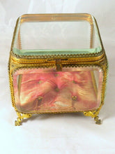 Load image into Gallery viewer, Antique French Jewelry Box 6.3&quot; Square Thick Beveled Glass Bronze Casket Vitrine
