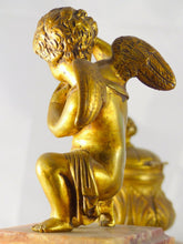 Load image into Gallery viewer, ANCIEN ENCRIER BRONZE &amp; MARBRE XIXè ANGELOT / ANTIQUE INKWELL DESK 19th CHERUB
