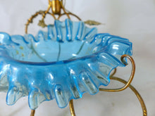 Load image into Gallery viewer, Antique Blue Enamel glass Baguier Jewelry Stand Napoleon III Era Vase Soliflore
