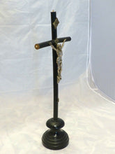 Load image into Gallery viewer, 19TH Antique French 1860 Turned Blacked Wood Christ Crucifix Religious 20&quot; tall
