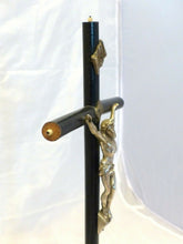 Load image into Gallery viewer, 19TH Antique French 1860 Turned Blacked Wood Christ Crucifix Religious 20&quot; tall
