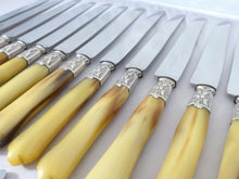 Load image into Gallery viewer, Antique French Set knives Sterling Collar Table Dessert Horn Handles 24 pieces
