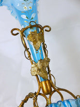 Load image into Gallery viewer, Antique Blue Enamel glass Baguier Jewelry Stand Napoleon III Era Vase Soliflore
