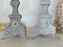 Load image into Gallery viewer, 23&quot; Pair of Large 19th century French Church Candlesticks - Brass &amp; Grey Patina
