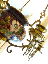 Load image into Gallery viewer, Charming French Church Brass Faience Chandelier Candle holders Religious 19TH
