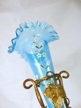 Load image into Gallery viewer, Antique Blue Enamel glass Baguier Jewelry Stand Napoleon III Era Vase Soliflore
