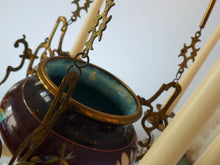 Load image into Gallery viewer, Charming French Church Brass Faience Chandelier Candle holders Religious 19TH
