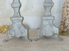 Load image into Gallery viewer, 23&quot; Pair of Large 19th century French Church Candlesticks - Brass &amp; Grey Patina
