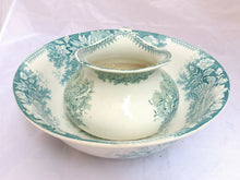 Load image into Gallery viewer, Antique French Floral Ceramic Toilet set Pitcher &amp; Basin bowl SARREGUEMINES 1900
