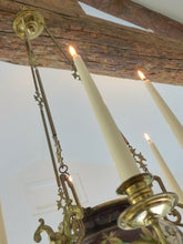 Load image into Gallery viewer, Charming French Church Brass Faience Chandelier Candle holders Religious 19TH
