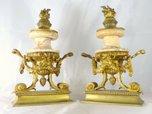 Load image into Gallery viewer, Ancienne Paire de Cassolettes XIXè Style LOUIS XVI Marbre et Bronze Doré 32cm
