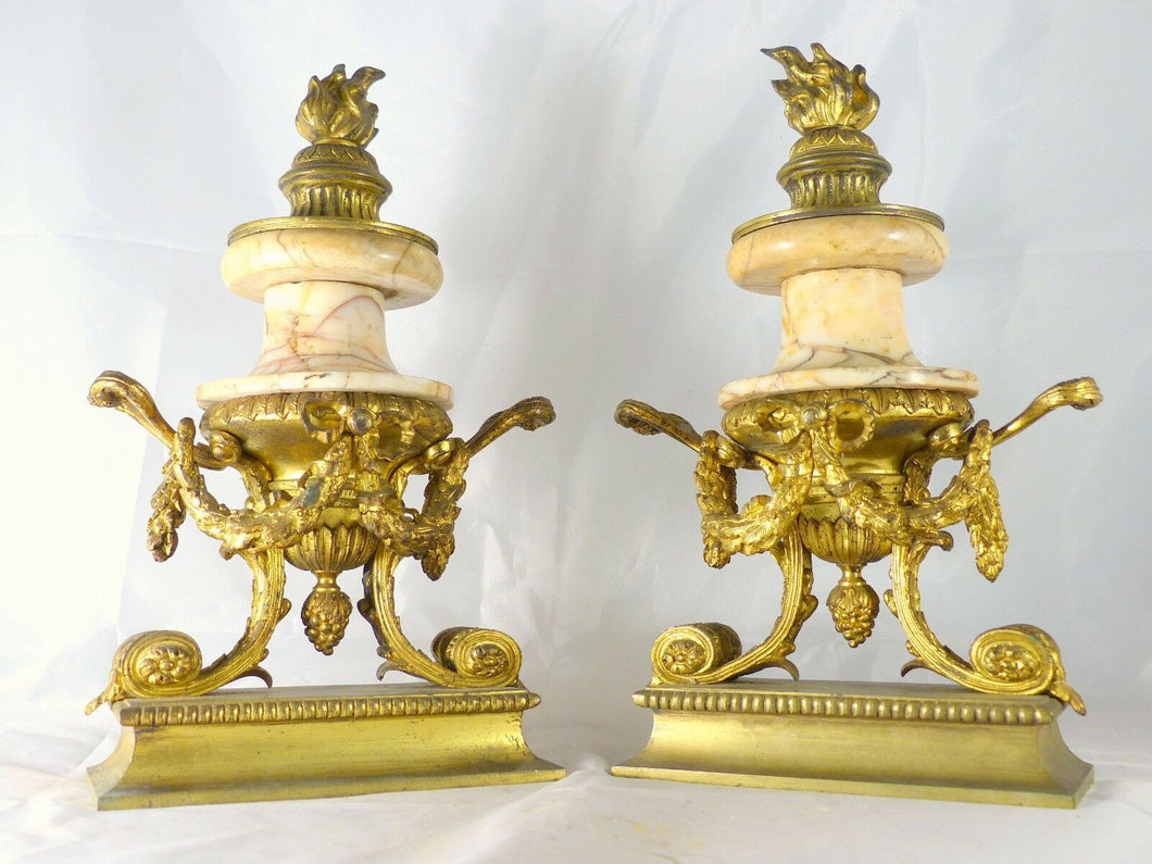 Ancienne Paire de Cassolettes XIXè Style LOUIS XVI Marbre et Bronze Doré 32cm